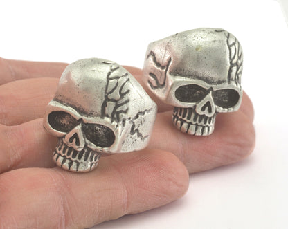 Skull Ring Adjustable Ring Antique Silver Plated brass (21mm 11US inner size) OZ2227