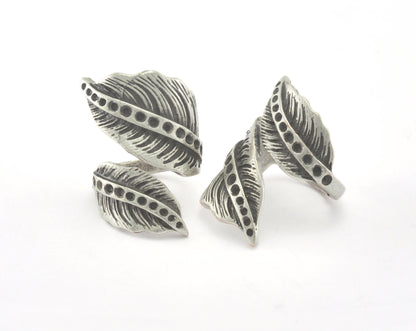Leaf Ring Adjustable Bezel Antique Silver Plated brass (17.5mm 7US inner size - Adjustable ) OZ2816