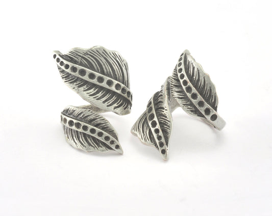 Leaf Ring Adjustable Bezel Antique Silver Plated brass (17.5mm 7US inner size - Adjustable ) OZ2816