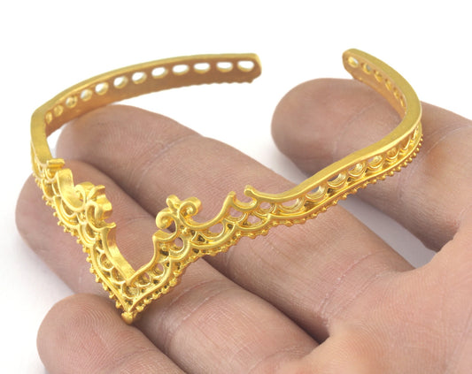 Crown Bracelet Matte Gold Plated Brass hole for charms (64mm inner size - Adjustable ) OZ3158