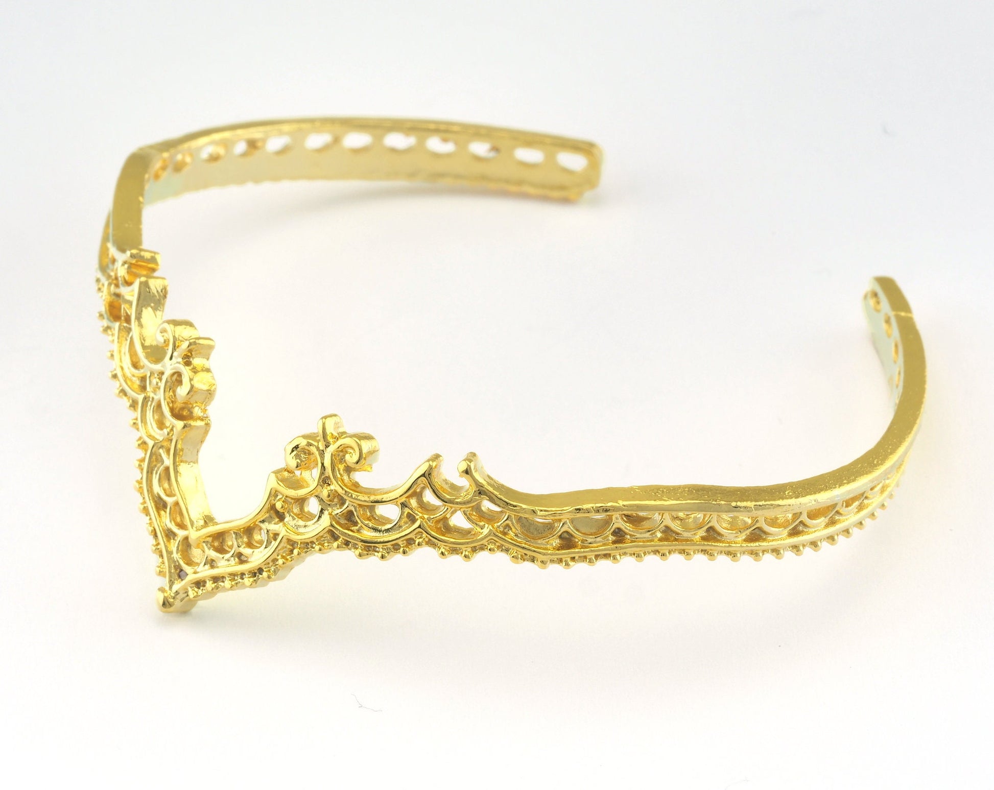 Crown Bracelet Shiny Gold Plated Brass hole for charms (64mm inner size - Adjustable ) OZ3158