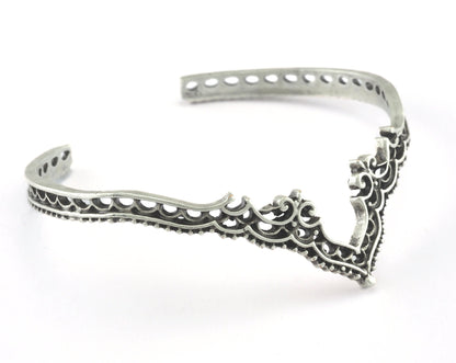 Crown Bracelet Antique Silver Plated Brass hole for charms (64mm inner size - Adjustable ) OZ3158