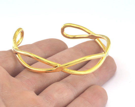 Wire Bracelet Adjustable Shiny Gold Plated Brass (58mm inner size - Adjustable ) OZ3169