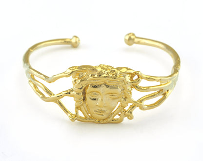 Face Cuff Bracelet Shiny Gold Plated Brass (52mm inner size - Adjustable ) OZ3175