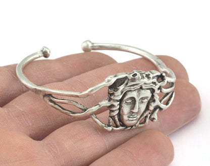 Cuff Bracelet Face Antique Silver Plated Brass (52mm inner size - Adjustable ) OZ3175