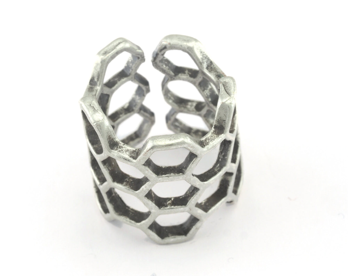 Honeycomb Ring Antique Silver Plated brass (17mm 7US inner size) OZ3246