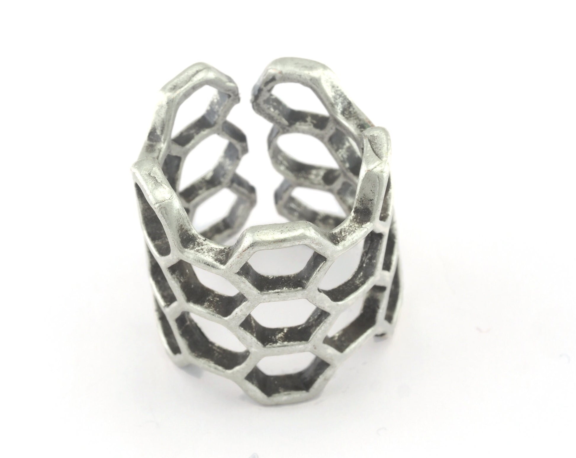 Honeycomb Ring Antique Silver Plated brass (17mm 7US inner size) OZ3246