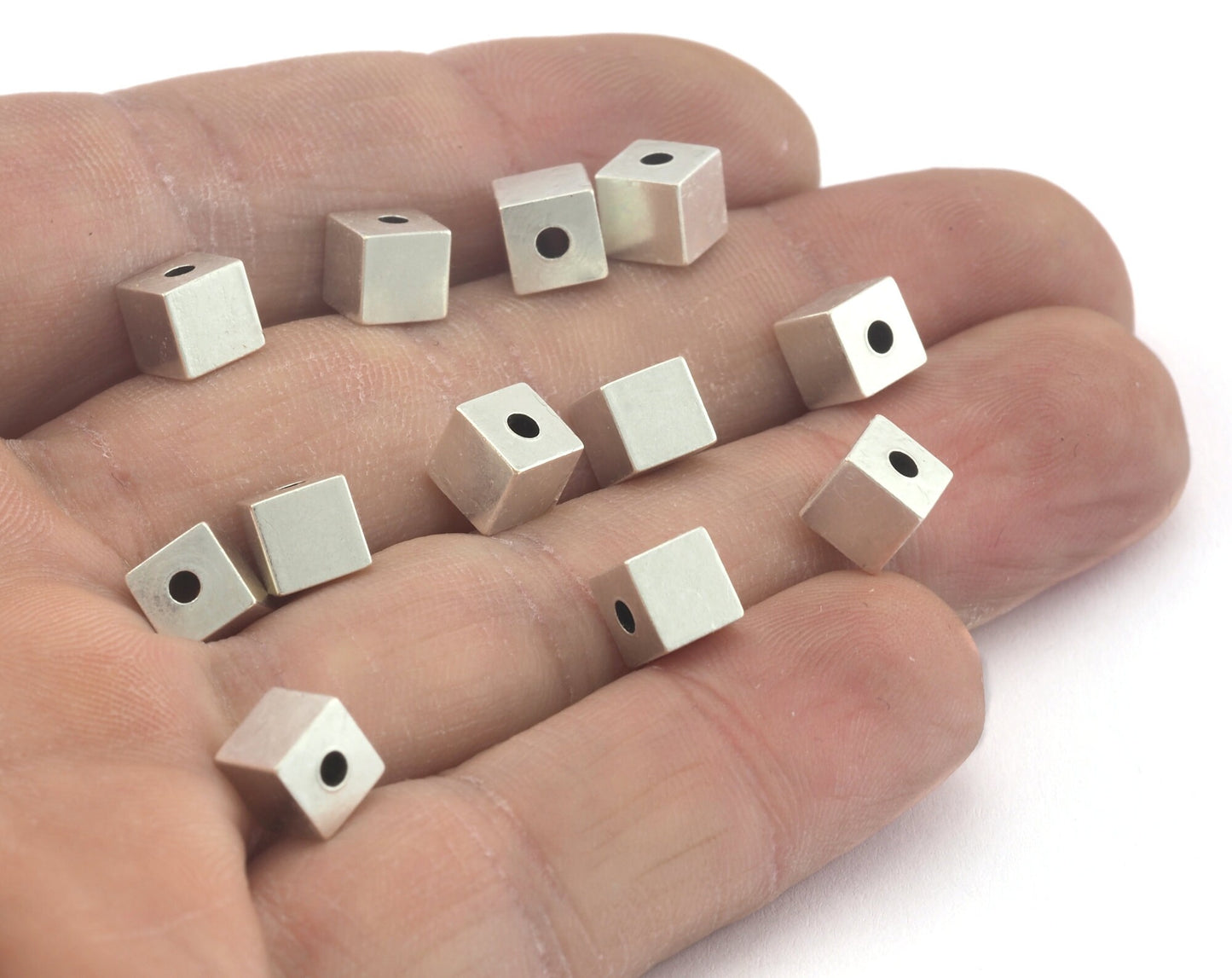 Square Cube Antique Silver Brass stamping 6x6mm 1/4"x1/4" (2mm 5/64" 13 gauge hole ) bab2 1610