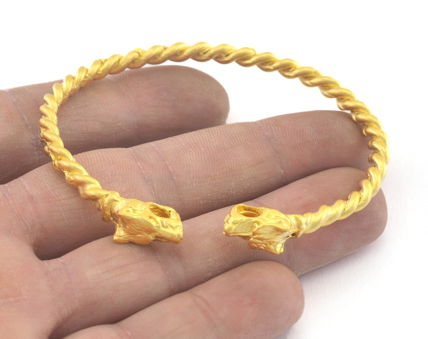 Dog Head Bracelet Swirl Adjustable Matte Gold Plated Brass (64mm inner size - Adjustable ) with hole OZ3160