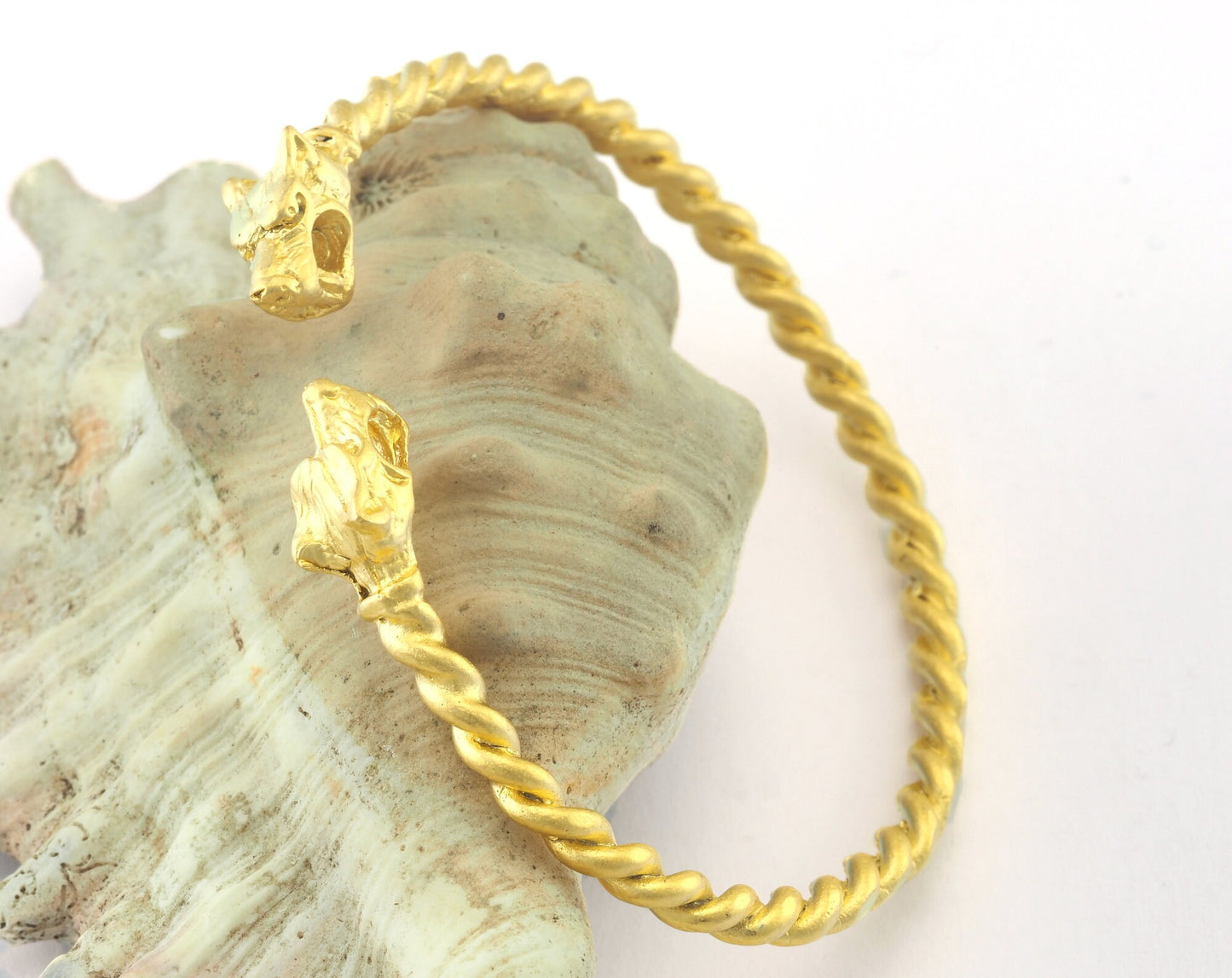 Dog Head Bracelet Swirl Adjustable Matte Gold Plated Brass (64mm inner size - Adjustable ) with hole OZ3160