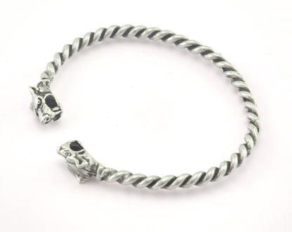 Dog Head Bracelet Swirl Adjustable Antique Silver Plated Brass (64mm inner size - Adjustable ) with hole OZ3160
