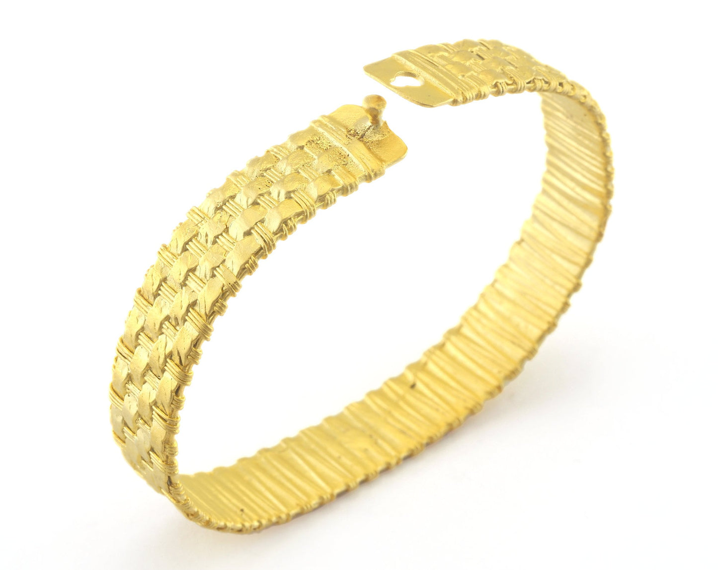 Locked Bracelet Weave Shape Matte Gold Plated Brass (60mm inner size - Adjustable ) OZ3153