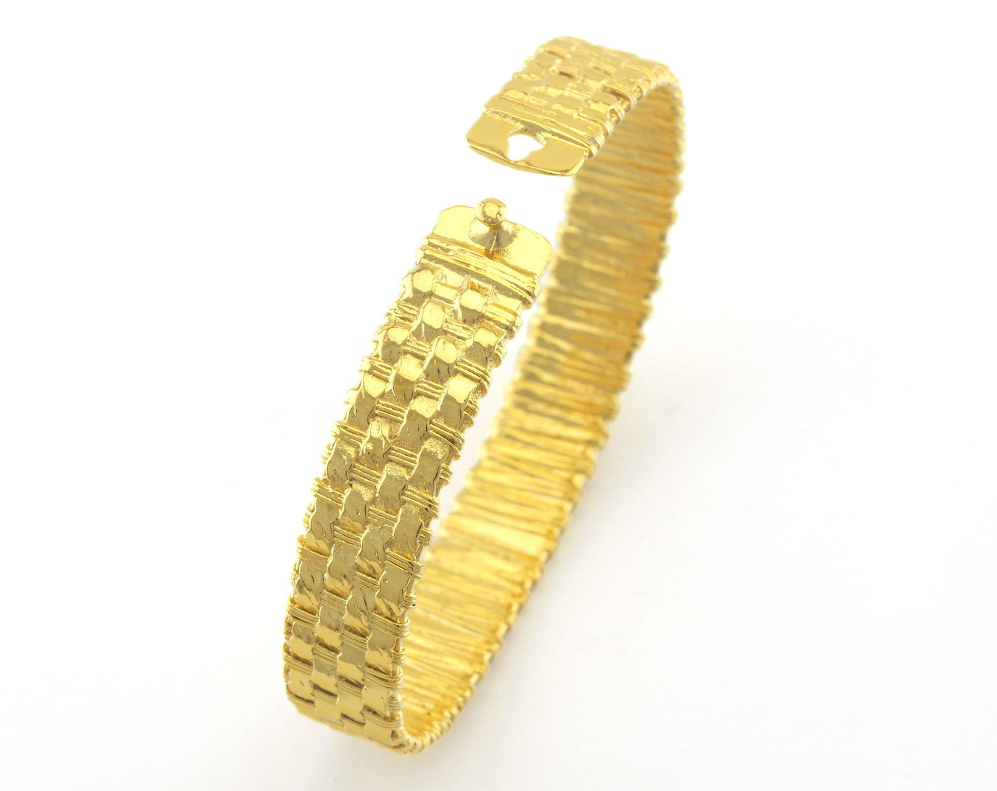 Locked Bracelet Weave Shape Shiny Gold Plated Brass (60mm inner size - Adjustable ) OZ3153