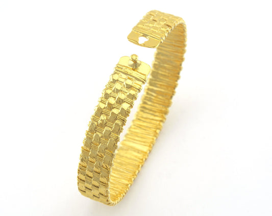 Locked Bracelet Weave Shape Shiny Gold Plated Brass (60mm inner size - Adjustable ) OZ3153