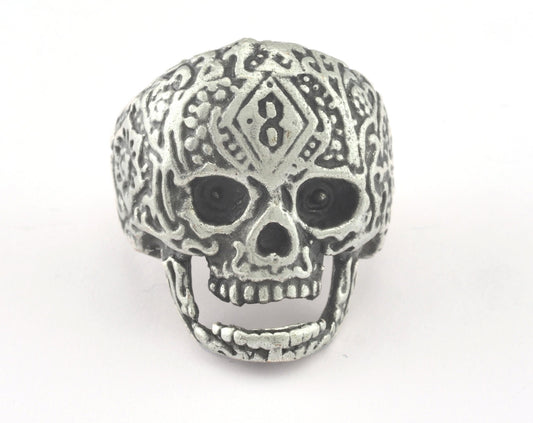 Skull Adjustable Ring Antique Silver Plated Brass 1 Pc. (20mm 10US inner size) OZ3258 ring27
