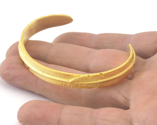 Feather Cuff Bracelet Matte Gold Plated Brass (62mm inner size - Adjustable ) OZ3174