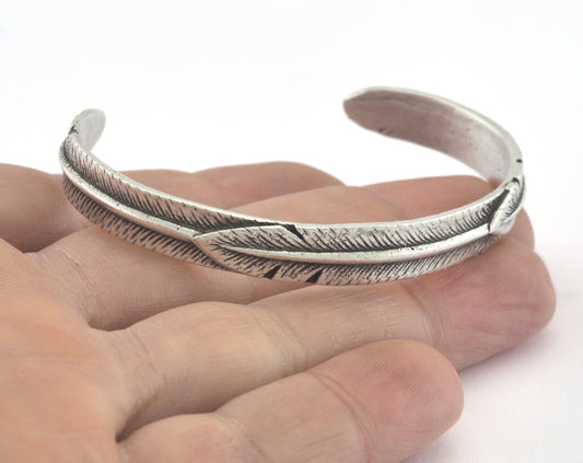 Cuff Bracelet Feather Antique Silver Plated Brass (62mm inner size - Adjustable ) OZ3174