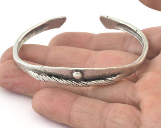 Textured Cuff Bracelet Adjustable Antique Silver Plated Brass (62mm inner size - Adjustable ) OZ3163