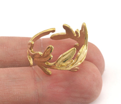 Minimalist Leaf Ring Adjustable Raw brass (18mm 8US inner size) OZ3428