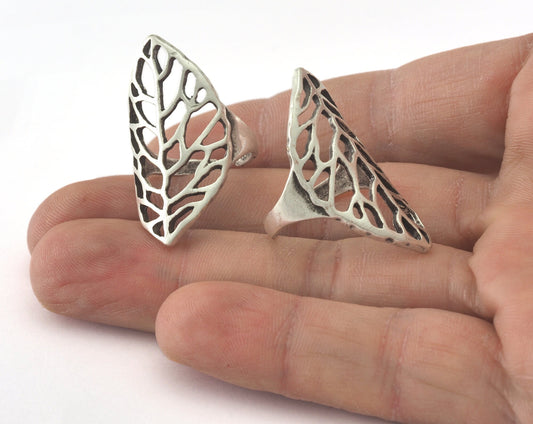 Leaf Shape Adjustable Antique Silver Plated brass (18mm 8US inner size) OZ591