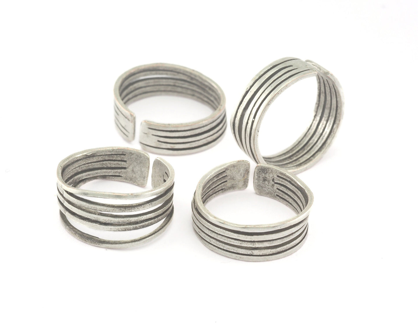 Minimalist Adjustable 5 line Ring Antique Silver Plated Brass (18mm 8US inner size) OZ3435