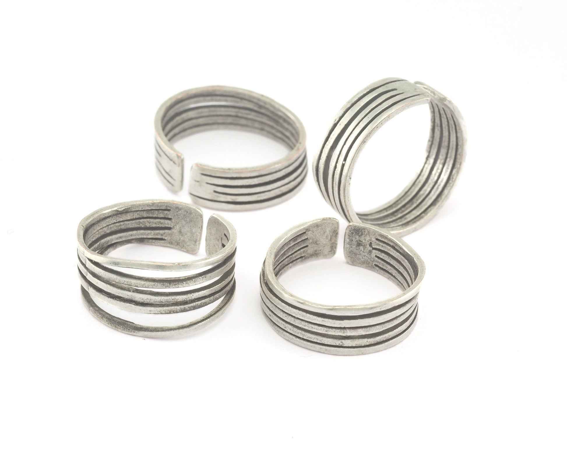 Minimalist Adjustable 5 line Ring Antique Silver Plated Brass (18mm 8US inner size) OZ3435