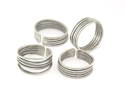 Minimalist Adjustable 5 line Ring Antique Silver Plated Brass (18mm 8US inner size) OZ3435