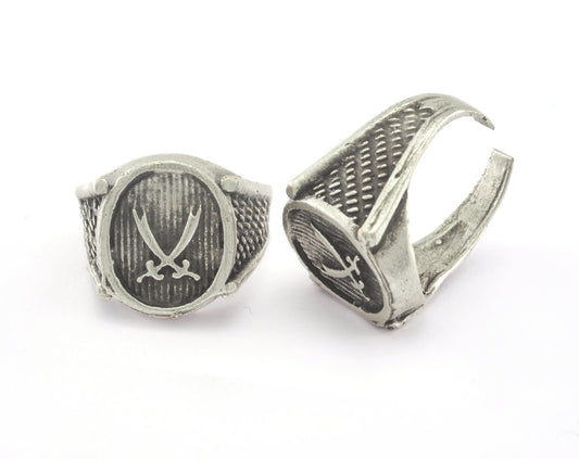 Swords - War Adjustable Ring Antique Silver Plated brass (18mm 8US inner size) Oz4413