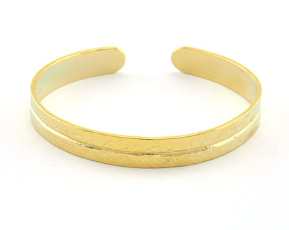 Cuff Bracelet Textured Adjustable Shiny Gold Plated Brass (64mm inner size - Adjustable ) OZ3172