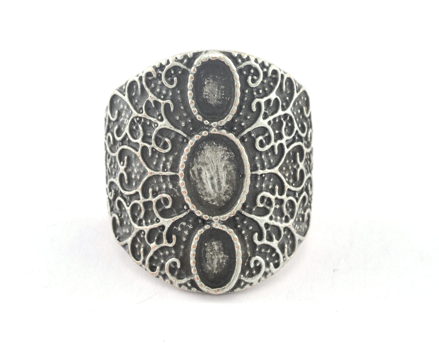 Ring Adjustable Ring Bezel - Antique Silver Plated brass (17mm 7US inner size - Adjustable ) OZ3264