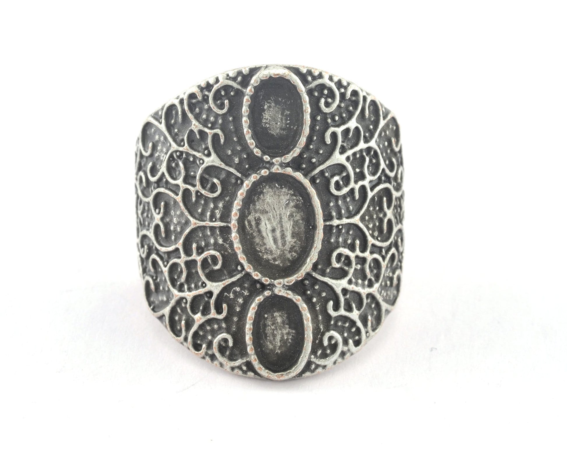 Ring Adjustable Ring Bezel - Antique Silver Plated brass (17mm 7US inner size - Adjustable ) OZ3264