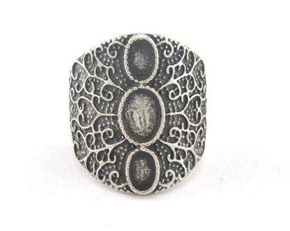 Ring Adjustable Ring Bezel - Antique Silver Plated brass (17mm 7US inner size - Adjustable ) OZ3264