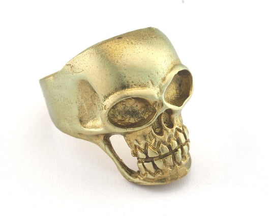 Skull Ring Adjustable Ring Raw Brass (19mm 9US inner size) OZ3265