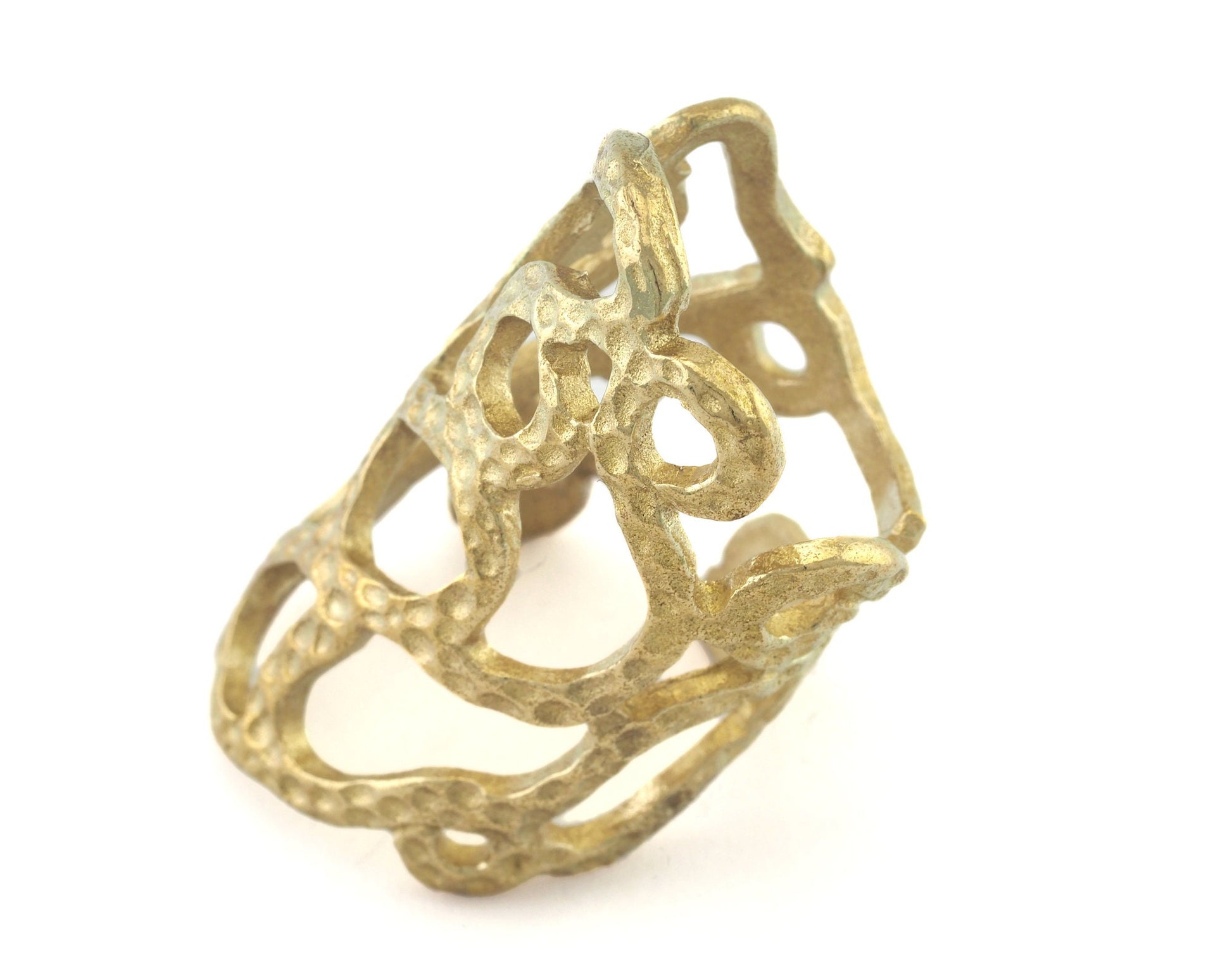 Hammered Adjustable Ring Raw brass (18mm 7.5US inner size) OZ3280