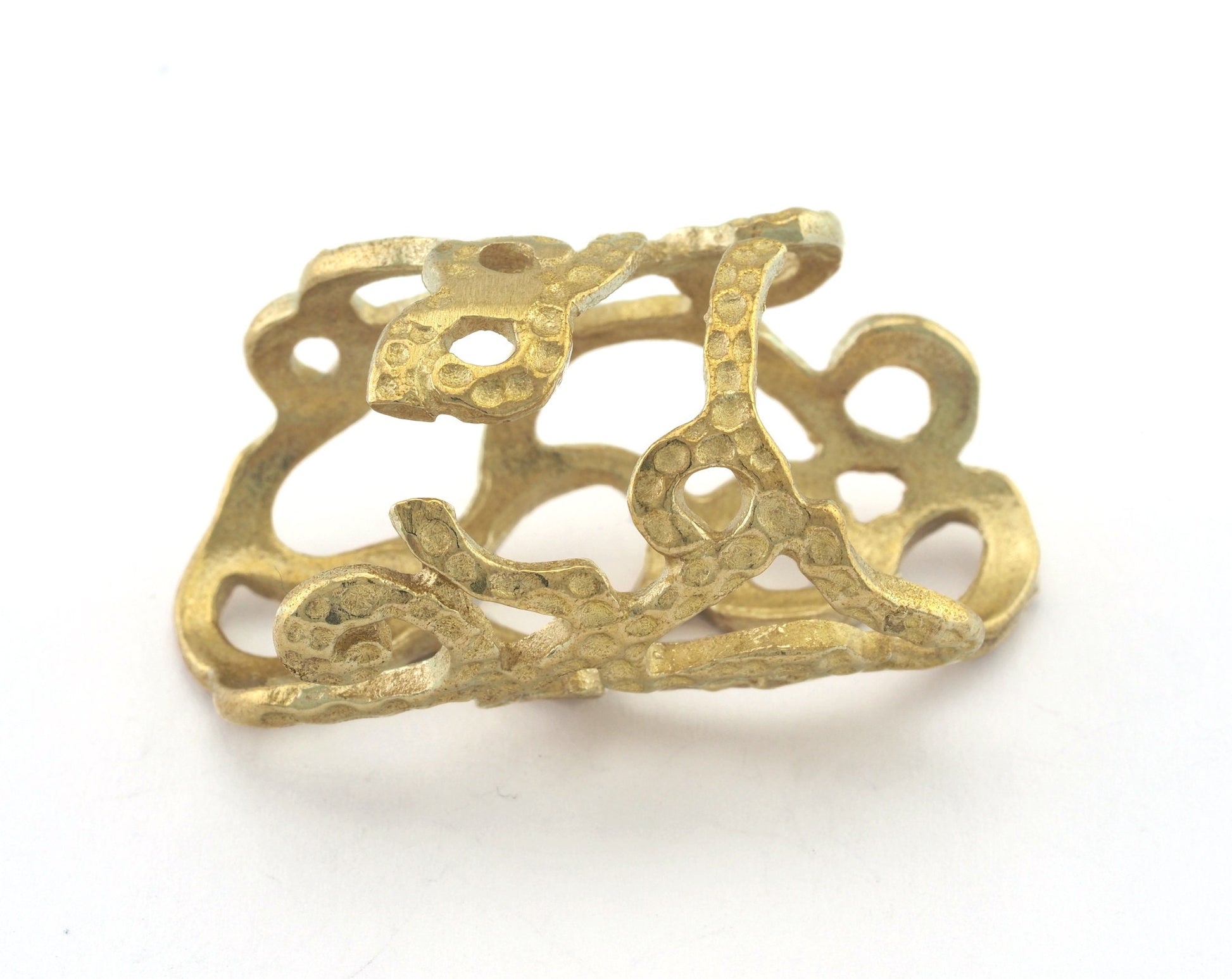 Hammered Adjustable Ring Raw brass (18mm 7.5US inner size) OZ3280