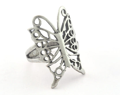 Butterfly Adjustable Ring Antique Silver Plated brass (18mm 8US inner size) OZ3284 ring20