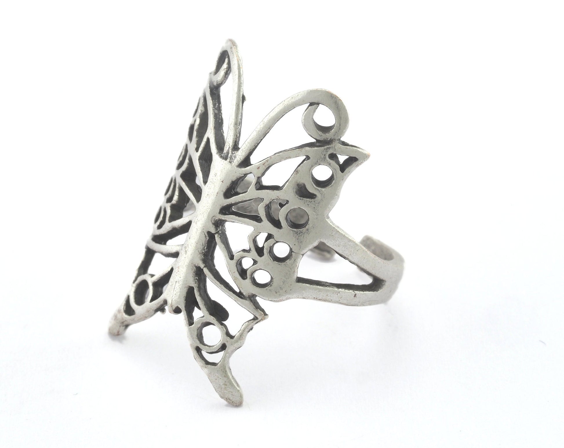 Butterfly Adjustable Ring Antique Silver Plated brass (18mm 8US inner size) OZ3284 ring20