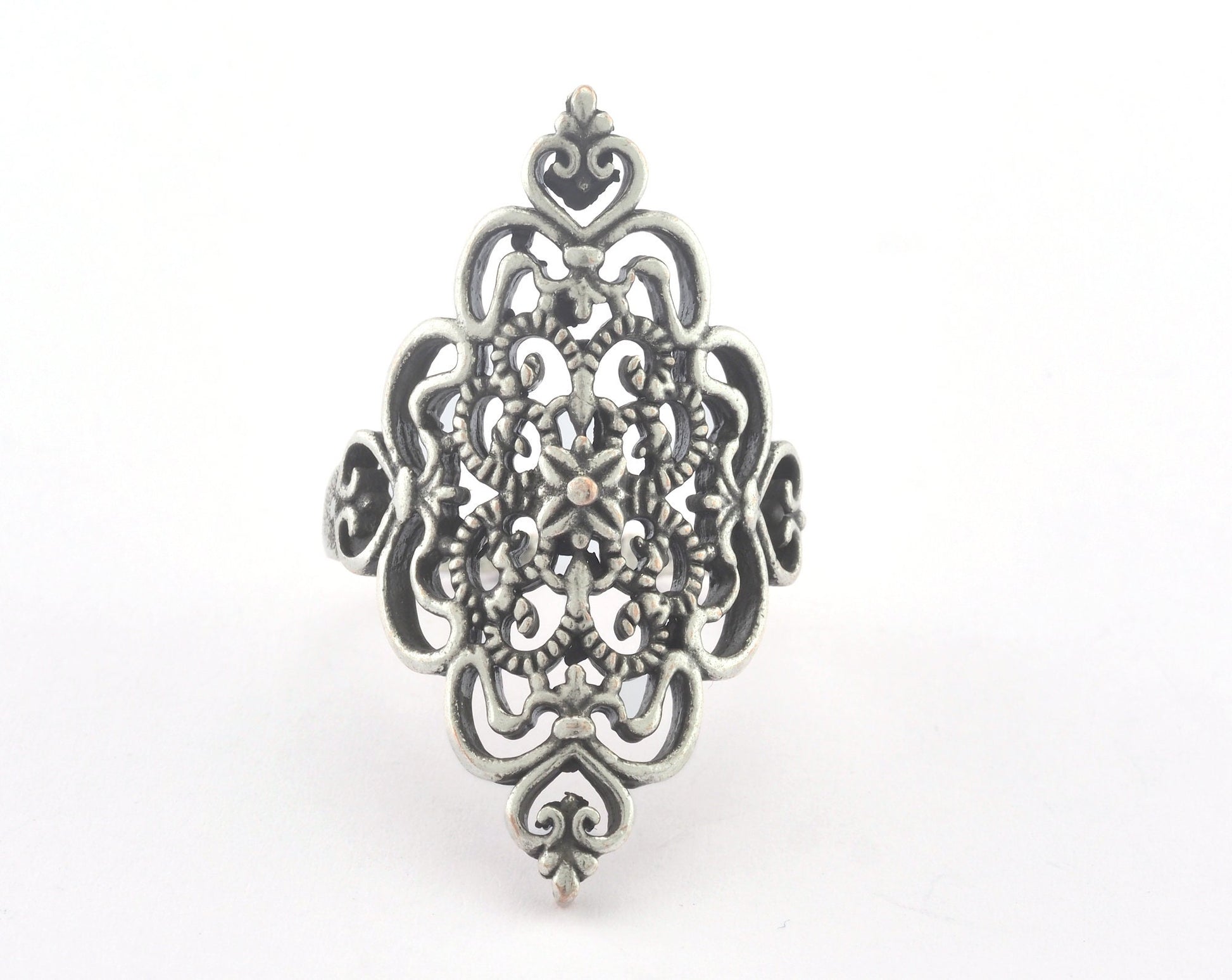 Filigree Shape Adjustable Ring Antique Silver Plated Brass (18mm 7.5US inner size) OZ3299 ring22