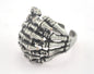 Skeleton Hand Adjustable Ring Antique Silver Plated Brass (19mm 9US inner size) OZ3302