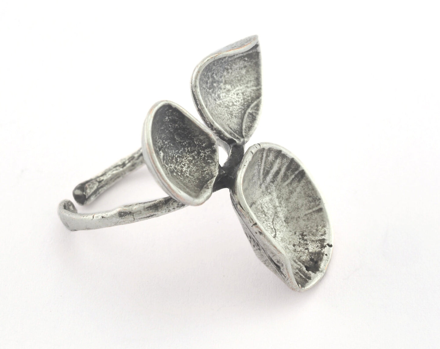 Flower Adjustable Ring Antique Silver Plated Brass (16.5mm 6US inner size) OZ3303