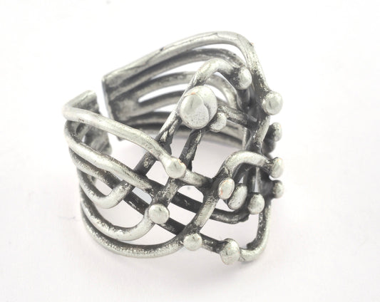 Adjustable Ring Antique Silver Plated Brass (18mm 8US inner size) OZ3306 Ring25