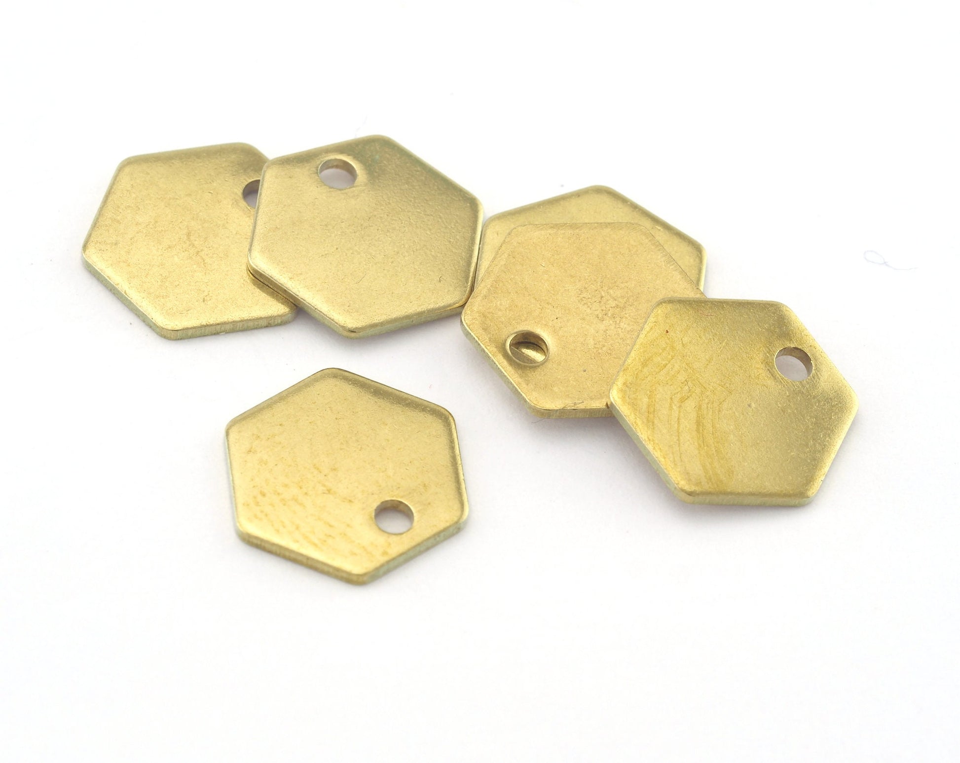 Hexagonal tag Raw brass , Antique silver plated 10mm 1 hole charms ,findings 3309-57