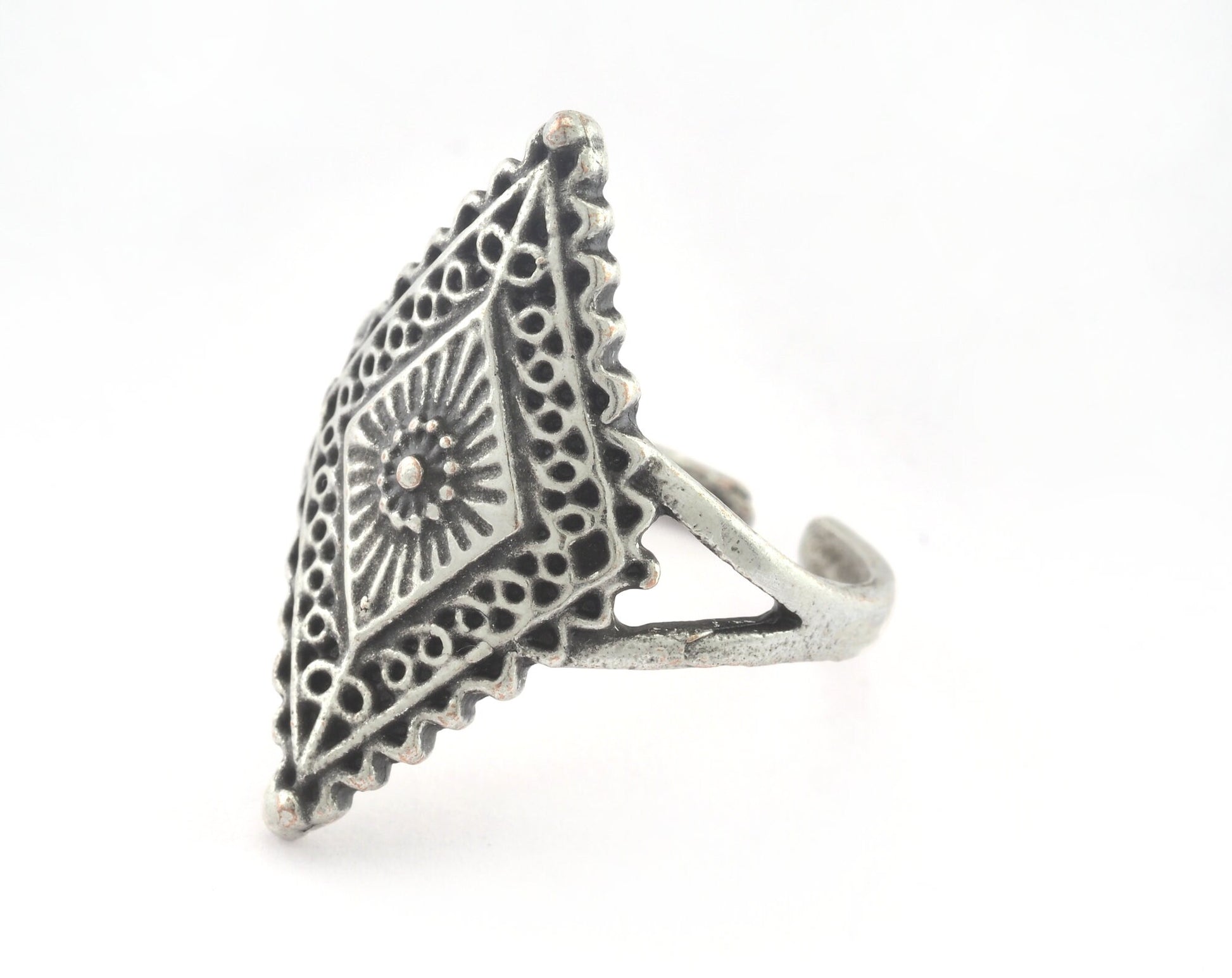 Rhombus Ring Adjustable Ring Antique Silver Plated brass (17.5mm 7US inner size) OZ3339