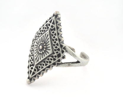 Rhombus Ring Adjustable Ring Antique Silver Plated brass (17.5mm 7US inner size) OZ3339