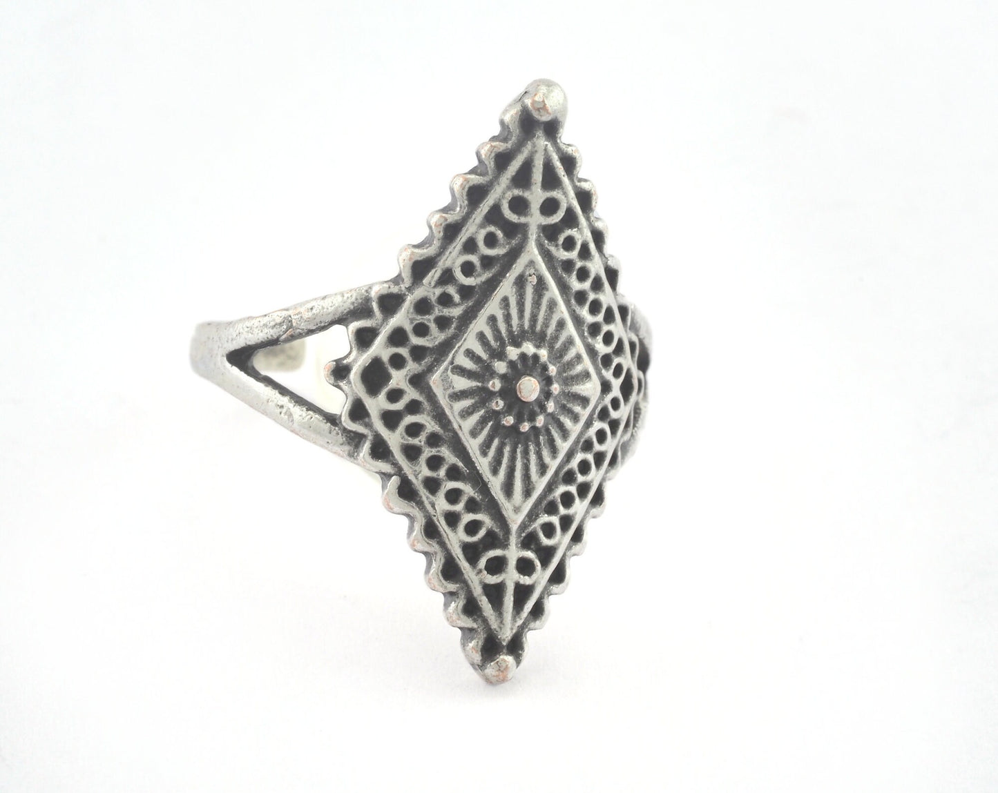Rhombus Ring Adjustable Ring Antique Silver Plated brass (17.5mm 7US inner size) OZ3339
