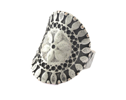 Signet Ring Flower Adjustable Ring Antique Silver brass (18mm 7.5US inner size) OZ2757