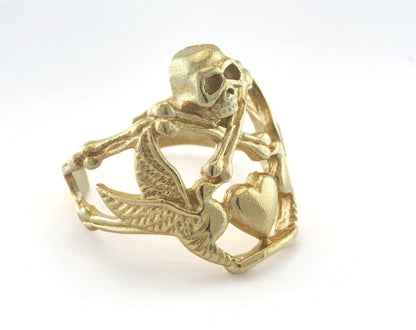 Skull Heart Adjustable Ring Raw Brass (19mm 9US inner size) OZ3346