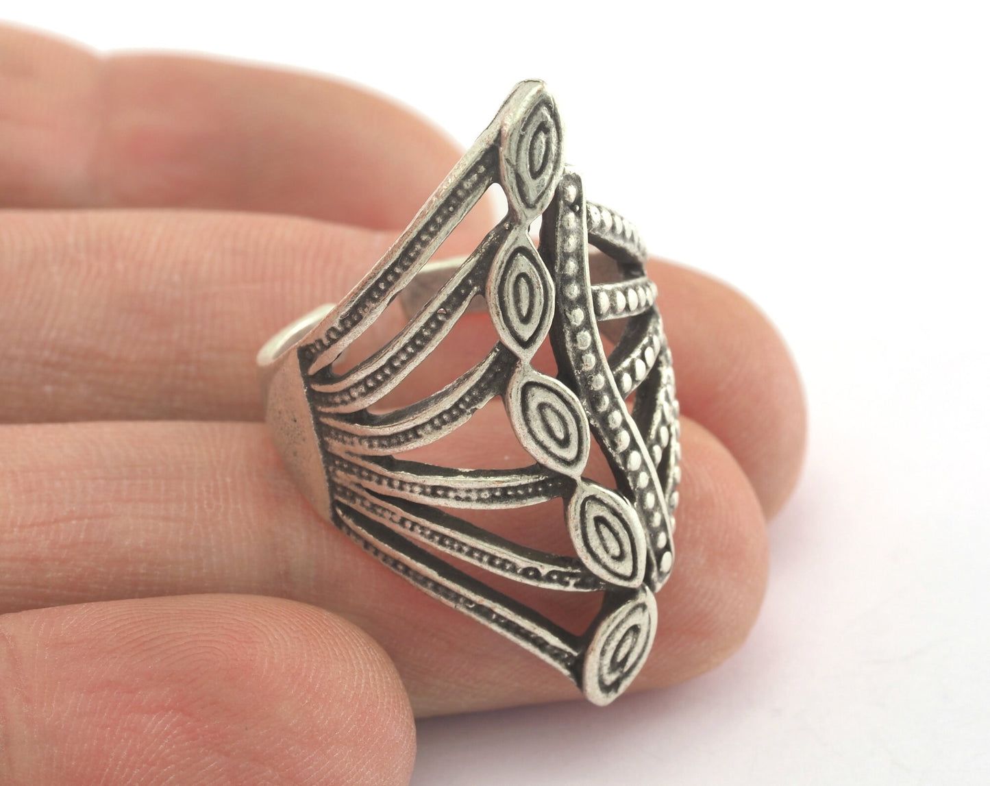 Adjustable Ring Antique Silver Plated brass (18.5mm 8.5US inner size ) OZ3356 34mm