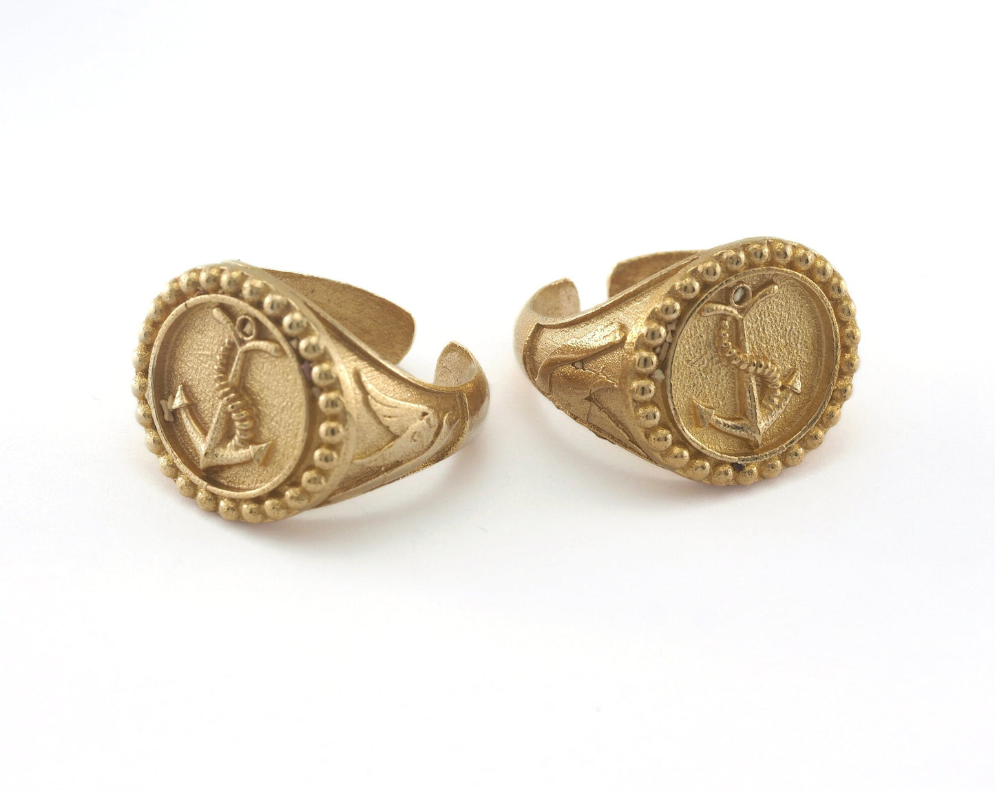 Signet Ring Anchor Adjustable Ring Raw brass (17mm 7US inner size) OZ4412