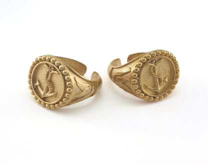 Signet Ring Anchor Adjustable Ring Raw brass (17mm 7US inner size) OZ4412